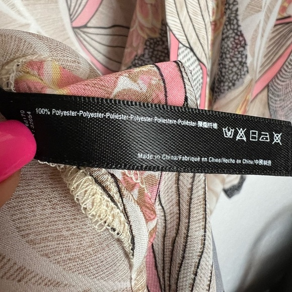 Anthropologie Pink/Tan Floral Kimono 3/4 Sleeve One Size - Picture 7 of 11